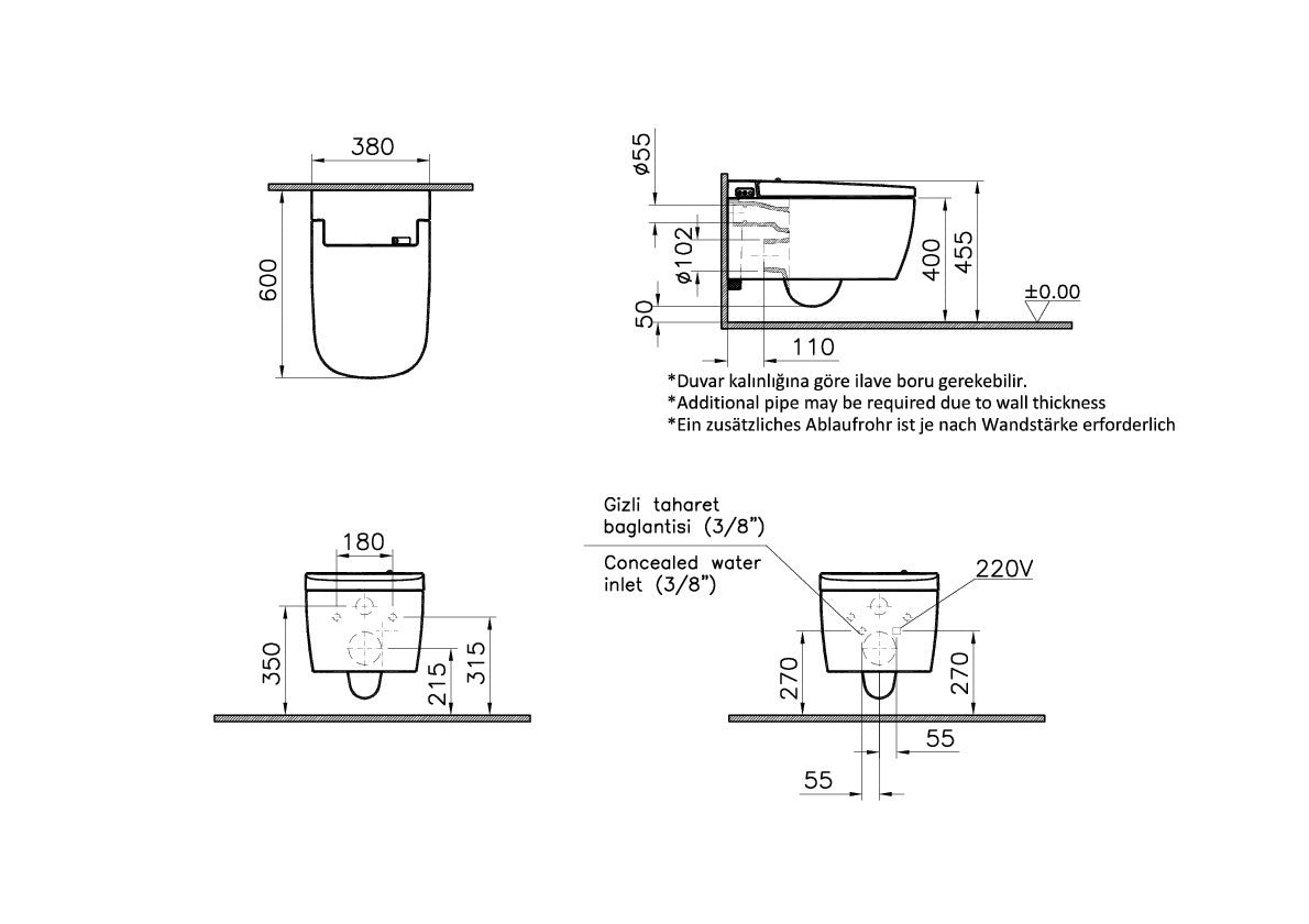 VitrA V-Care Comfort Smart Væghængt Toilet - 5674B403-6194