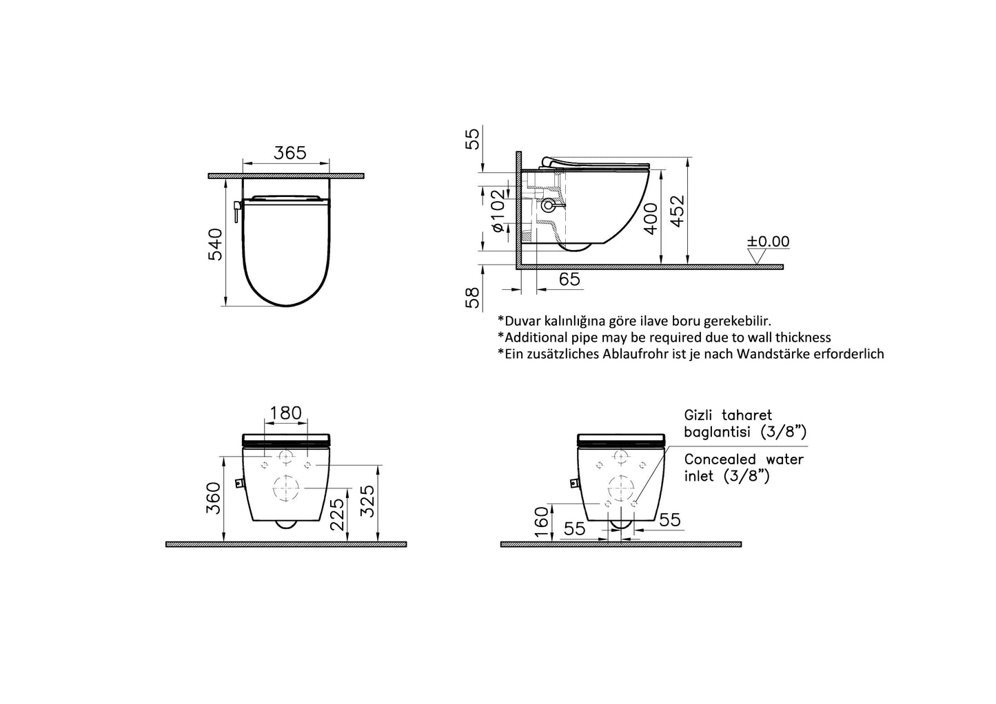 VitrA Sento væghængt toilet med bidet funktion - 7748B003-7211