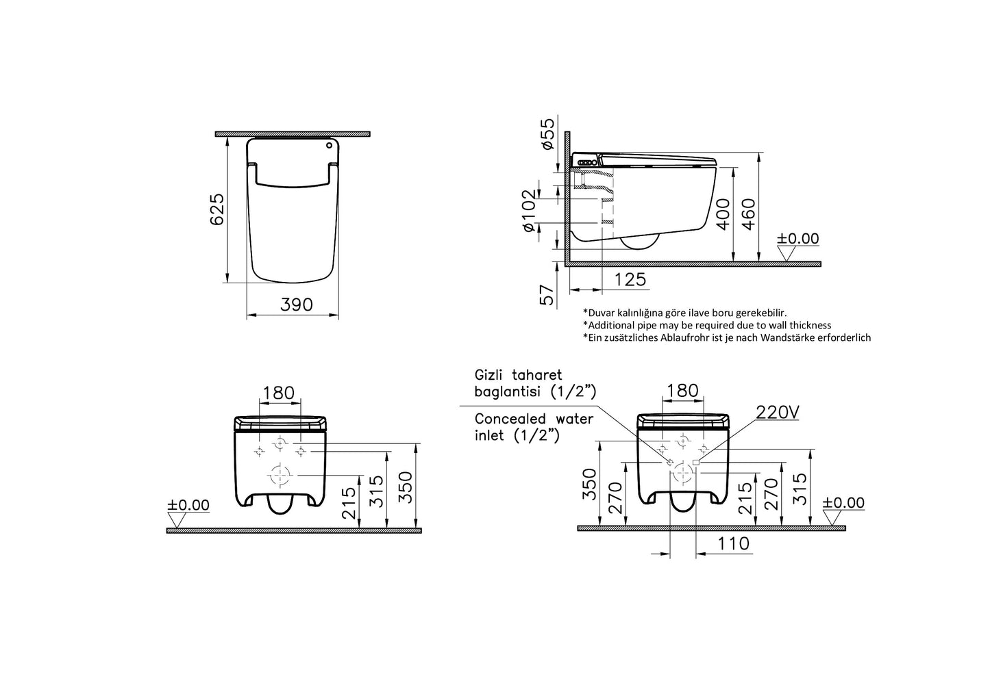 VitrA V-Care Prime Smart Væghængt Toilet - 57231B403-6216